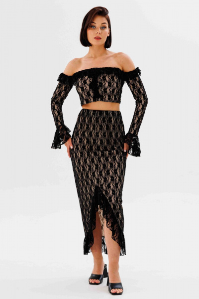 Юбка миди из кружева с воланами и разрезом AURA otd 5061 черный - фото 2