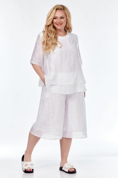 Блуза двухслойная свободная из хлопка с трикотажным воротом Belinga 5166 белый - фото 2