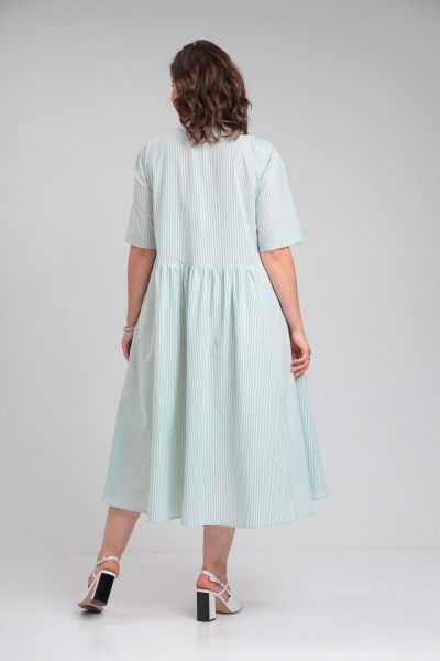 Платье А-силуэта из хлопка с подрезами и коротким рукавом Avenue 0129 молочный+пастельно_зеленый - фото 7