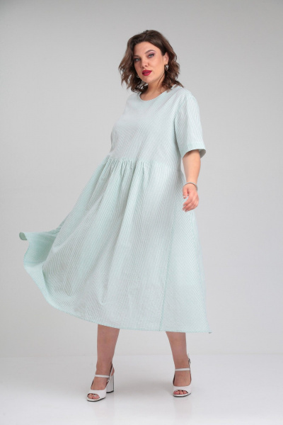 Платье А-силуэта из хлопка с подрезами и коротким рукавом Avenue 0129 молочный+пастельно_зеленый - фото 6