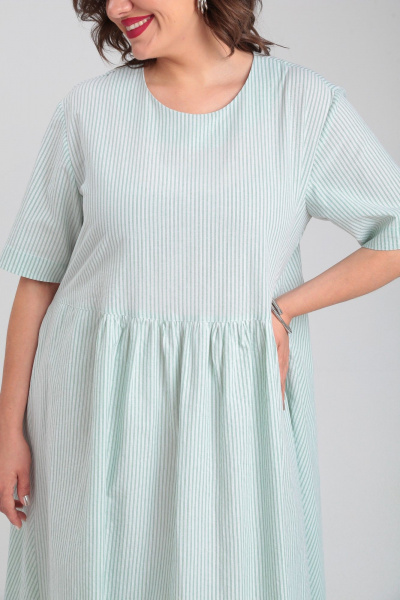 Платье А-силуэта из хлопка с подрезами и коротким рукавом Avenue 0129 молочный+пастельно_зеленый - фото 5