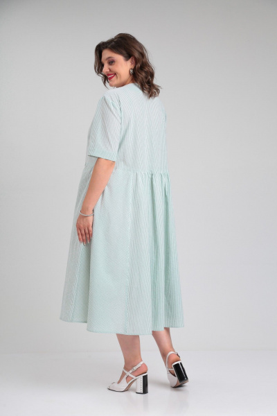 Платье А-силуэта из хлопка с подрезами и коротким рукавом Avenue 0129 молочный+пастельно_зеленый - фото 4
