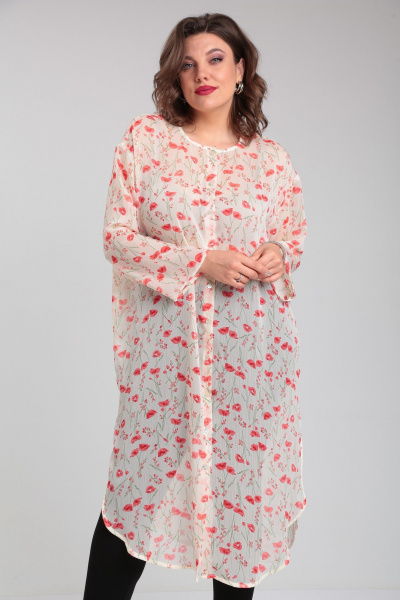 Шифоновая блуза с коротким рукавом и содержательными деталями Avenue 0329 молоко_маки - фото 5