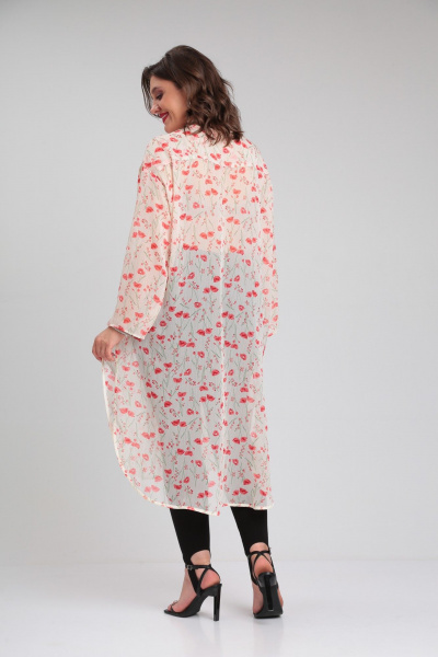 Шифоновая блуза с коротким рукавом и содержательными деталями Avenue 0329 молоко_маки - фото 4