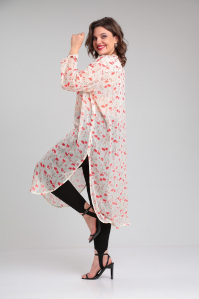 Шифоновая блуза с коротким рукавом и содержательными деталями Avenue 0329 молоко_маки - фото 3