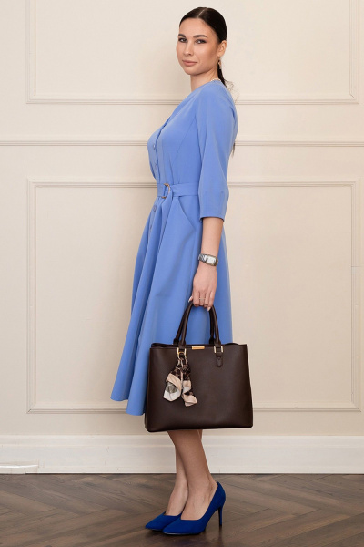 Голубое платье миди с ремнем и V-образным вырезом LADO 6326-9 голубой - фото 21