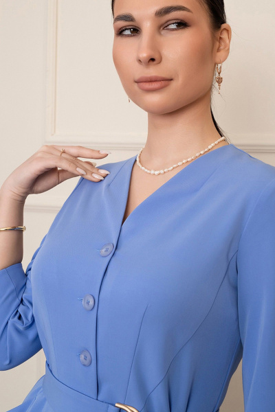 Голубое платье миди с ремнем и V-образным вырезом LADO 6326-9 голубой - фото 16