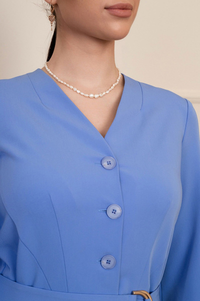 Голубое платье миди с ремнем и V-образным вырезом LADO 6326-9 голубой - фото 15