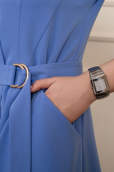 Голубое платье миди с ремнем и V-образным вырезом LADO 6326-9 голубой - фото 14