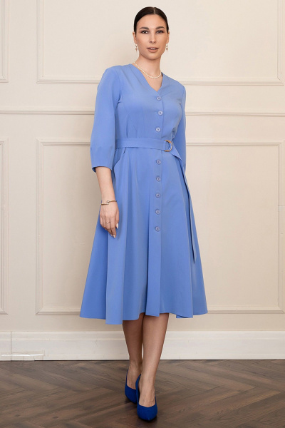 Голубое платье миди с ремнем и V-образным вырезом LADO 6326-9 голубой - фото 7