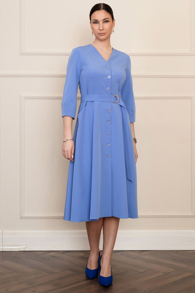 Голубое платье миди с ремнем и V-образным вырезом LADO 6326-9 голубой - фото 6