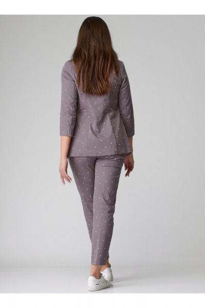 Коричневый костюм жакет и классические брюки из хлопковой ткани БелЭльСтиль 203-2 83 22+586-2 87 22 капучино_горох - фото 7