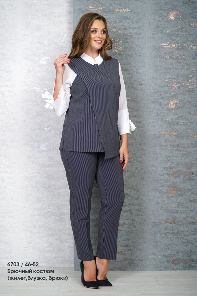 Блуза, брюки, жилет Белтрикотаж 6703 синий - фото 2