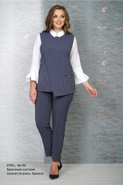 Блуза, брюки, жилет Белтрикотаж 6703 синий - фото 1