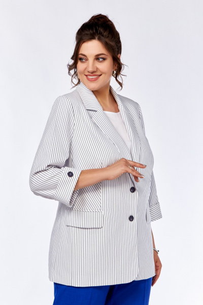 Летний комплект из жакета, брюк и блузы с коротким рукавом Ольга Стиль С-707/1 полоска_василек - фото 3