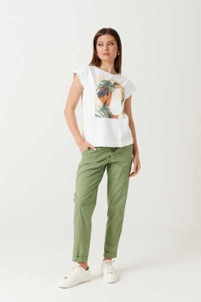 Летние женские брюки с кулисой и карманами Ketty К- 15660 зеленый - фото 2