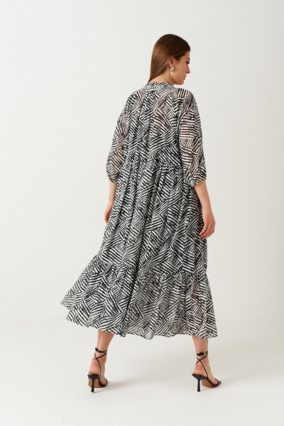 Летнее хлопковое платье с съемным поясом и дизайном Ketty К-13990 черно-белый - фото 7