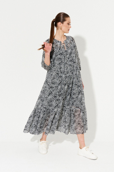 Летнее хлопковое платье с съемным поясом и дизайном Ketty К-13990 черно-белый - фото 2