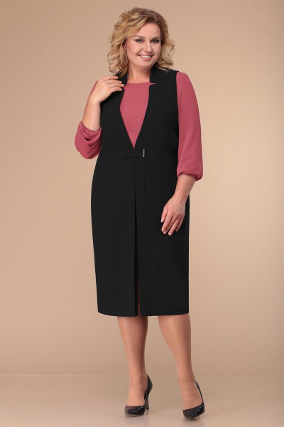 Демисезонный сарафан из текстиля с глубоким вырезом и складками Линия Л Б-1771 черный - фото 1