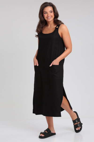 Черный летний сарафан с накладными карманами Your size 2232 черный - фото 1