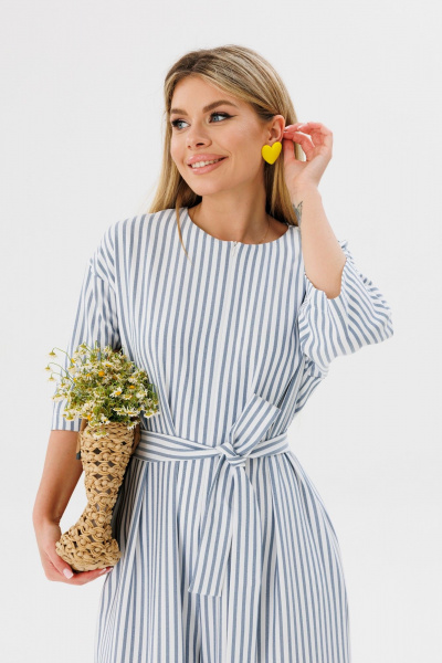 Комбинезон с спущенным плечом и поясом из вискозы Ambera Style 1075w полоска - фото 3