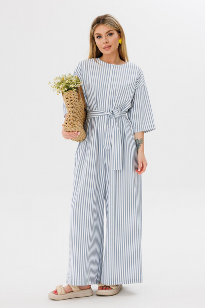 Комбинезон с спущенным плечом и поясом из вискозы Ambera Style 1075w полоска - фото 6
