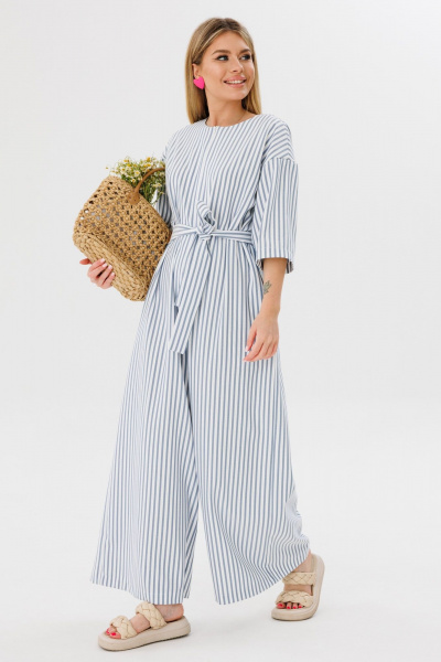 Комбинезон с спущенным плечом и поясом из вискозы Ambera Style 1075w полоска - фото 2