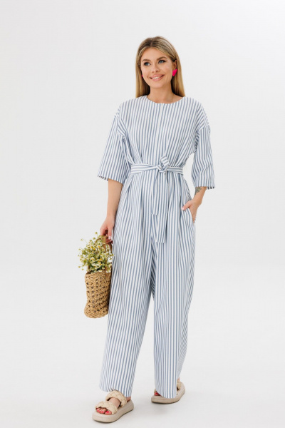 Комбинезон с спущенным плечом и поясом из вискозы Ambera Style 1075w полоска - фото 5