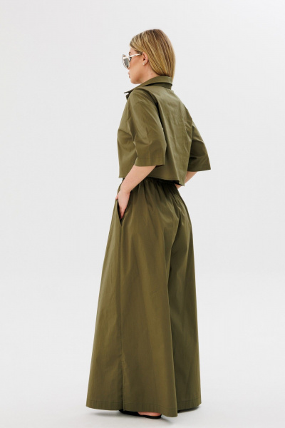 Рубашка укороченная свободного силуэта из хлопка Ambera Style 1088х хаки - фото 7