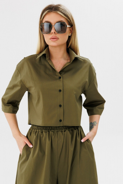 Рубашка укороченная свободного силуэта из хлопка Ambera Style 1088х хаки - фото 6
