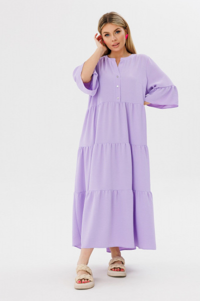 Платье свободного силуэта с V-образным вырезом из вискозы Ambera Style 1095L лаванда - фото 1