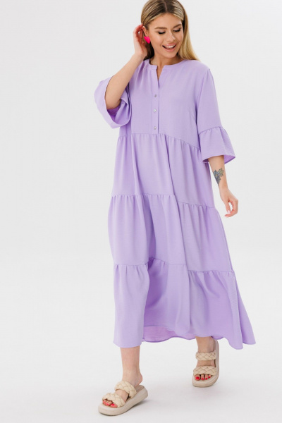 Платье свободного силуэта с V-образным вырезом из вискозы Ambera Style 1095L лаванда - фото 7