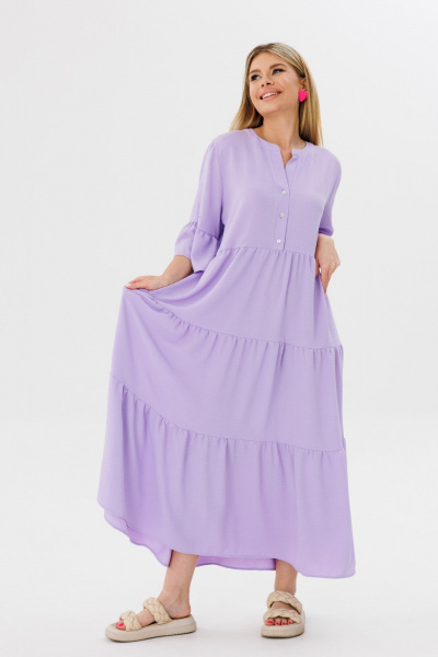 Платье свободного силуэта с V-образным вырезом из вискозы Ambera Style 1095L лаванда - фото 6