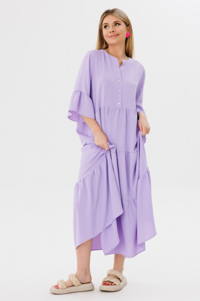 Платье свободного силуэта с V-образным вырезом из вискозы Ambera Style 1095L лаванда - фото 5