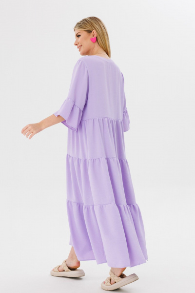 Платье свободного силуэта с V-образным вырезом из вискозы Ambera Style 1095L лаванда - фото 4