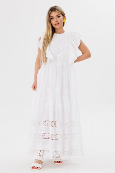Платье с рельефами и кружевной полоской из хлопка Ambera Style 1096 молоко - фото 13