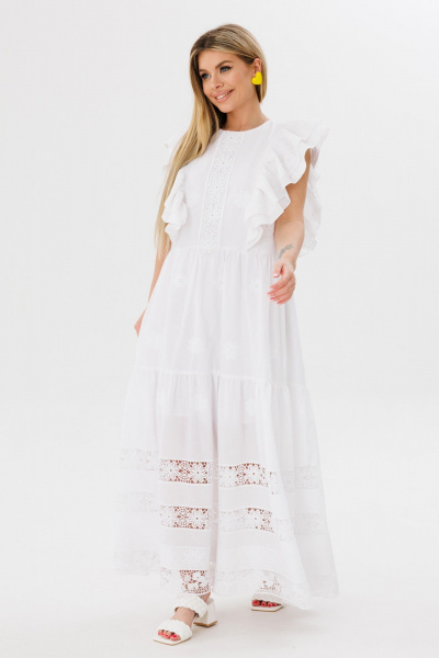 Платье с рельефами и кружевной полоской из хлопка Ambera Style 1096 молоко - фото 11