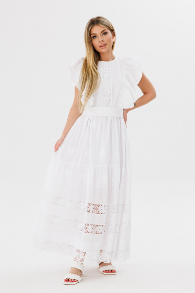 Платье с рельефами и кружевной полоской из хлопка Ambera Style 1096 молоко - фото 10