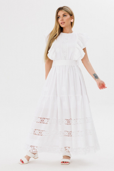 Платье с рельефами и кружевной полоской из хлопка Ambera Style 1096 молоко - фото 9