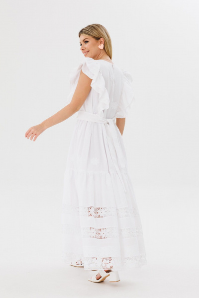 Платье с рельефами и кружевной полоской из хлопка Ambera Style 1096 молоко - фото 8