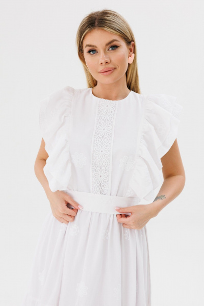 Платье с рельефами и кружевной полоской из хлопка Ambera Style 1096 молоко - фото 2