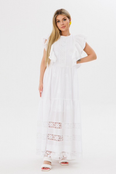 Платье с рельефами и кружевной полоской из хлопка Ambera Style 1096 молоко - фото 7