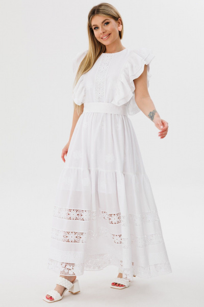 Платье с рельефами и кружевной полоской из хлопка Ambera Style 1096 молоко - фото 1