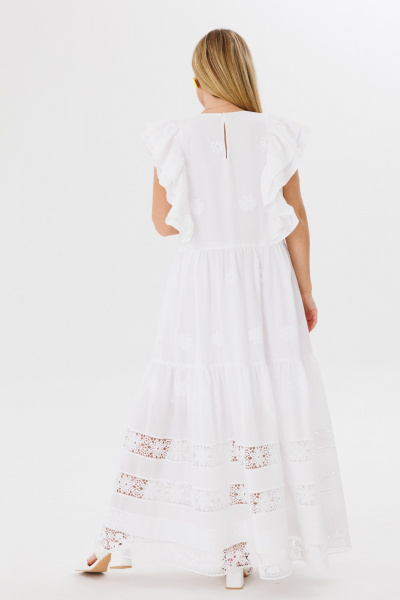 Платье с рельефами и кружевной полоской из хлопка Ambera Style 1096 молоко - фото 5