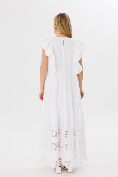 Платье с рельефами и кружевной полоской из хлопка Ambera Style 1096 молоко - фото 4