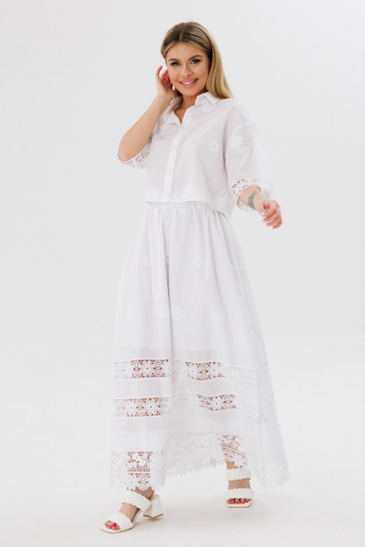 Рубашка укороченная и юбка-колокол свободного силуэта Ambera Style 2079 молоко - фото 9