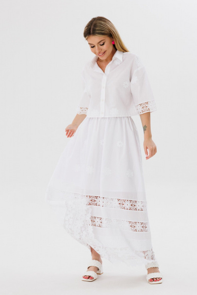 Рубашка укороченная и юбка-колокол свободного силуэта Ambera Style 2079 молоко - фото 7
