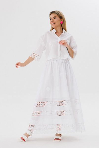 Рубашка укороченная и юбка-колокол свободного силуэта Ambera Style 2079 молоко - фото 6