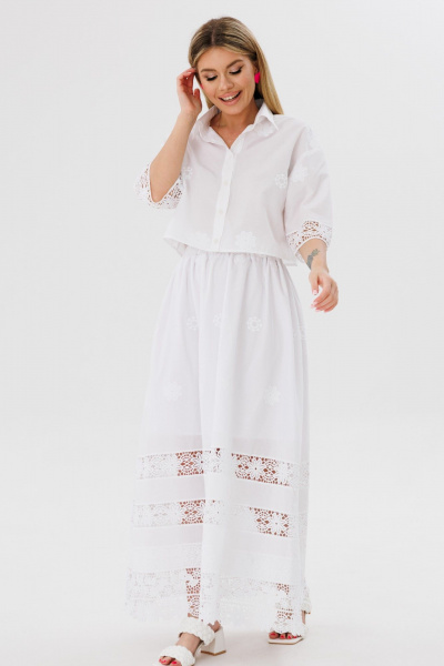 Рубашка укороченная и юбка-колокол свободного силуэта Ambera Style 2079 молоко - фото 4