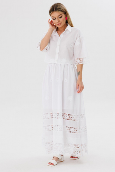 Рубашка укороченная и юбка-колокол свободного силуэта Ambera Style 2079 молоко - фото 3